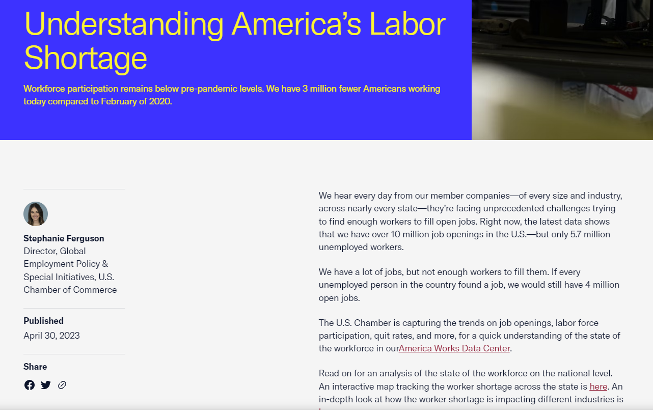 美国劳动力面临短缺